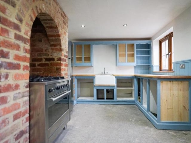 A farmhouse style element to the roomy kitchen.