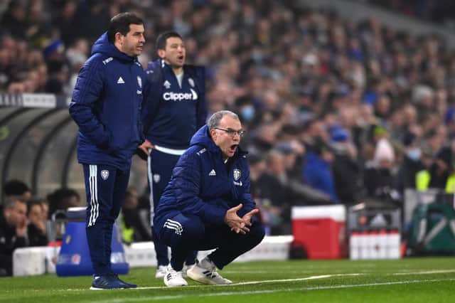 BATTLING ON: Whites head coach Marcelo Bielsa shouts out the orders during last weekend's 4-1 loss against Premier League visitors Arsenal at Elland Road. Photo by Stu Forster/Getty Images.