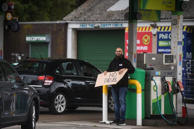 September - Queues form at the BP petrol station on Fleetwood Road North in Thornton as the government urges the public not to panic buy