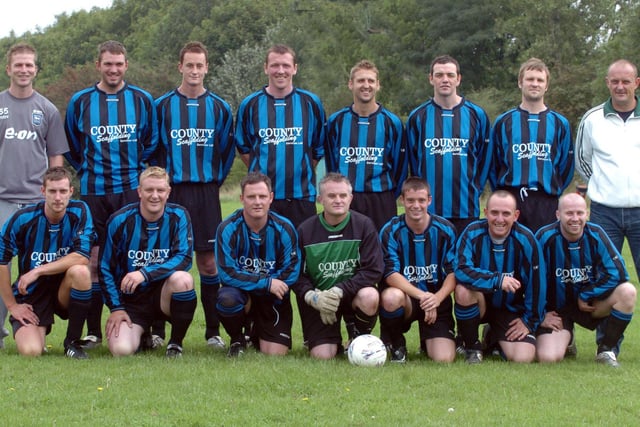 Stanley FC. Wakefield and District League 2008.
Back from left: Mark Pitts, manager, Karl Powell, Tommy Jourdaine, Steven Parker, Carl Fox, Nathan Drury, Tom Dufton, Andy Riding, assistant manager.
Front from left: Johnny Knee, Simon Portray, Paul Frost, Jason Hodgson, Ben Tallent, Matthew Lloyd, Les Goff.
