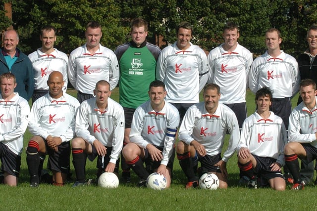 Redoubt of the Wakefield Sunday League 2004.
Back from left: Peter Crowther, manager, David Kemp, Dave Watts, Richard Foster, Micky Prica, Joe Cook, Paul Roberts, Glyn Andrews, sec and ass man. Front from left: Paul Waine, David Bartholomew, Colin Williamson, Robert Dunderdale, Mick Carter, Ryan Haigh, Mark Alvey