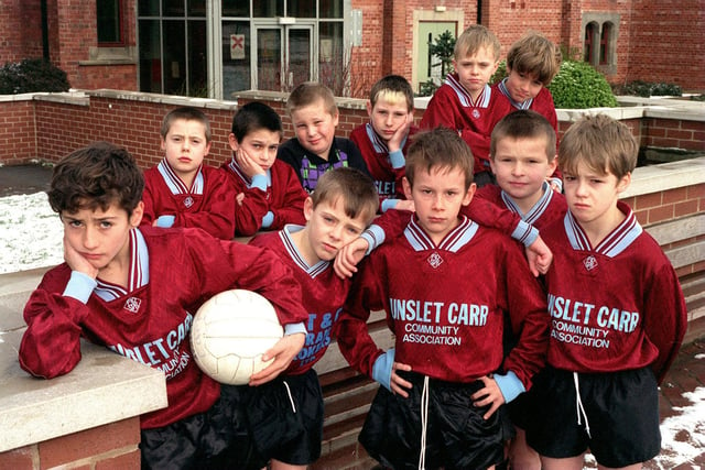 Ryan Golden (left) captain of Hunslet Carr Primary U-10s is pictured with teammates who were left without transport for their away matches after the school mini bus bus was stolen by heartless thieves.