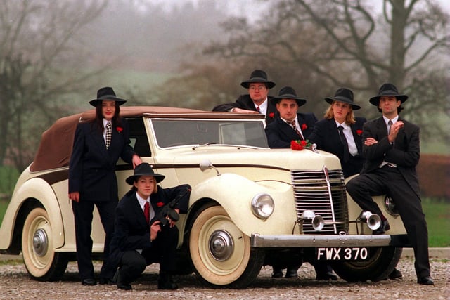 Leeds Metropolitan University students pose with this 1947 Armstrong Siddeley car to publicise their St Valentines Day Massacre Ball being staged at Harewood. Pictured, front from left, are Helen Spiers, Louise Gollins, Wayne Jones, Gary Wilson, Natasha Winters and Jay Spencer.