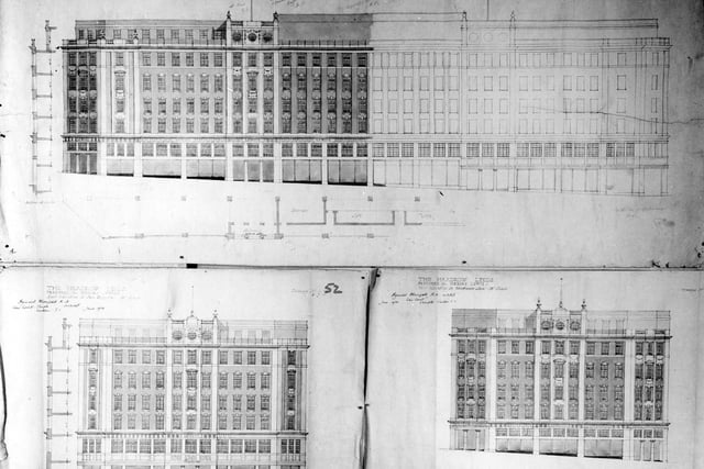 An architects drawing for Lewis's store in 1930 by Reginald Blofield shows exterior plans.