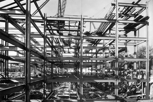 Steel framework is being put up during the construction of the store in October 1931. 5,000 tons of British steel was used in the construction.