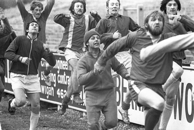 Wigan Athletic players training at Springfield Park in February 1972
