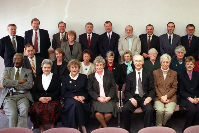 Magistrates and court staff on the last day of Pudsey Magistrates Court in March 1999.