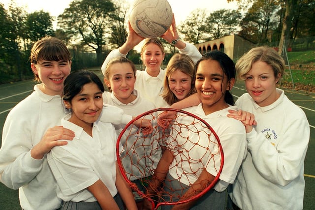 These Fulneck School pupils were chosen for the City of Leeds netball teams at U-15 and U-13 level in 1999. Pictured, from left, Wendy Platt, Safina Ahmed, Julia Hainsworth, Laura Bellwood, Jessica Haynes, Archana Patel and Victoria Wood.