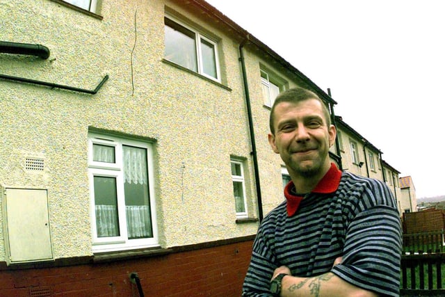 This is Pudsey's Carl Harrison who jumped out of the first floor window (in background) to save his sister Michelle when fire broke out in the house. He is pictured in March 1999.