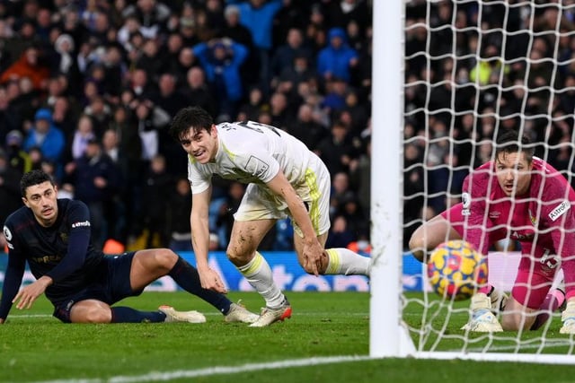 Daniel James heads past Hennesey to seal a 3-1 victory for Leeds United