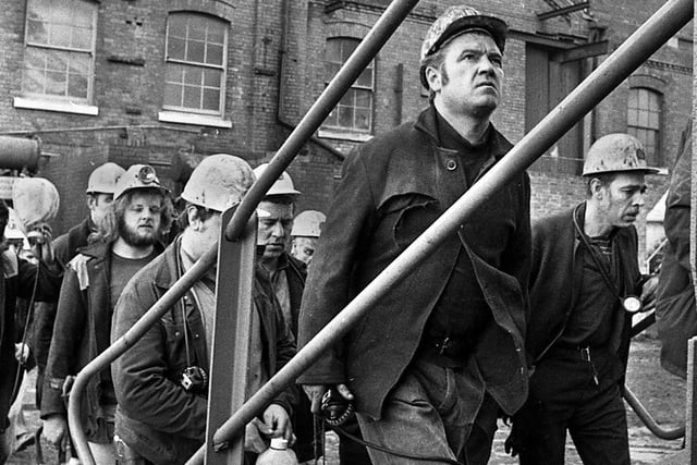 Some of the first miners back to work on Wednesday 21st of March 1979 just 3 days after the underground explosion which eventually killed 10 of their colleagues at Golborne Colliery.