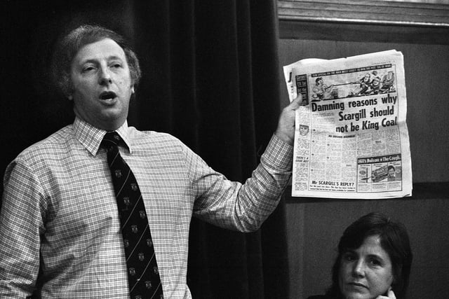 National Union of Mineworkers President Arthur Scargill has a rant over a derogatory article about him in The Sun newspaper whilst at Wigan Town Hall for a meeting on Friday 27th of November 1981.