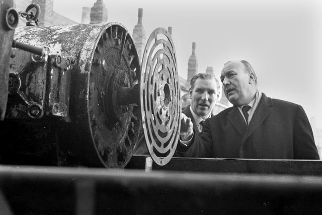 Chairman of the National Coal Board, Lord Robens, during a visit to Kirkless Hall Coal and Iron Company in 1967. The factory in Cale Lane, New Springs, produced iron from 280 coke ovens at its peak.