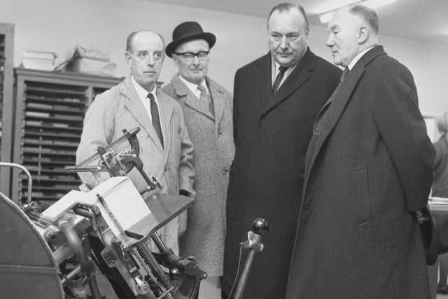 Chairman of the National Coal Board, Lord Robens, 2nd right, during a visit to Kirkless Hall Coal and Iron Company in 1967. The factory in Cale Lane, New Springs, produced iron from 280 coke ovens at its peak.