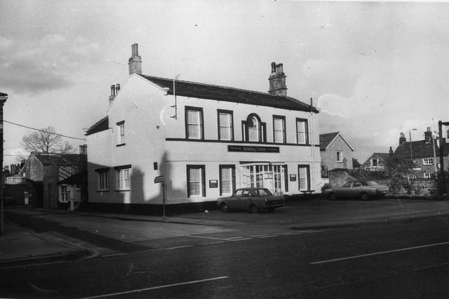 Bondgate showing the Bowling Green public house in the centre, with New Market on the left and Crossgate on the right after the Memorial Garden.