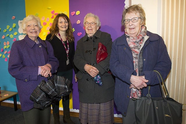 Former teachers Margaret Lees, Isabelle Middleton and  Kathleen Borthwick with current head teacher Morag McCreadie.