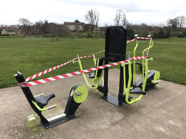A closed outdoor gym in St Katherine's Park.
