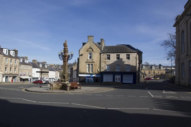 The Square in Jedburgh is deserted.