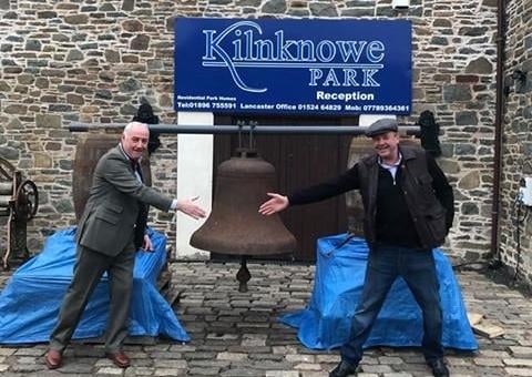 Danny Howard and Jimmy Drummond ring the old Stow church bell at Galashiels’ Kilnknowe caravan park