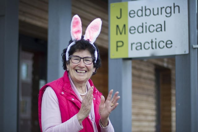 Dot Elliott from Jedburgh showing her support this Easter for the NHS