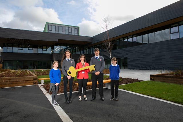 The new Jedburgh Grammar Campus nears completion as the key is handed over to Scottish Borders Council.