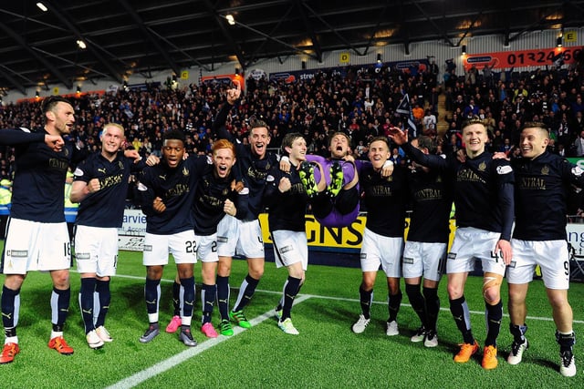 Falkirk players celebrated with the south stand
