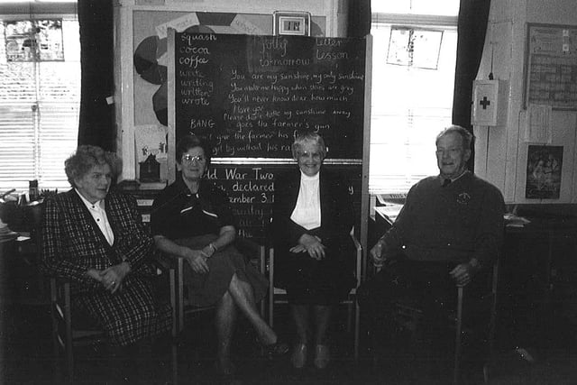 Jessie Wylie, May Renwick, Betty Kinghorn and Dave Wylie at Glendouglas School.