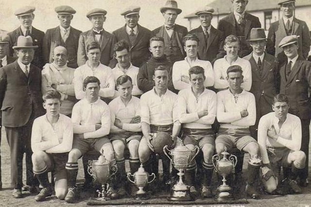 The first truly great St Andrews United squad of the late 1920s.  Future Raith Rovers star Jimmy Morrison is sitting with the ball and legendary St Andrews United player/secretary Jimmy Donnachie is on his left.