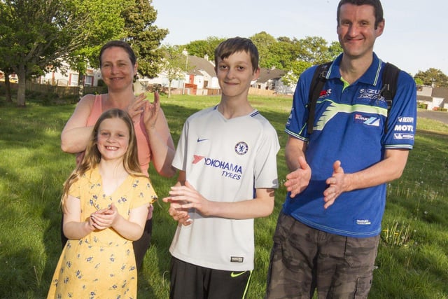 Hawick's Bell family take time to applaud for our carers at Guthrie Drive, Lexie, Emma, Charlie and Richard.