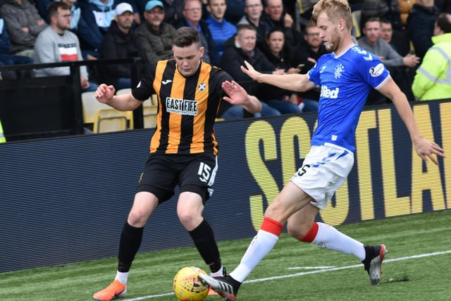 Anton Dowds works his way down the line against Rangers.