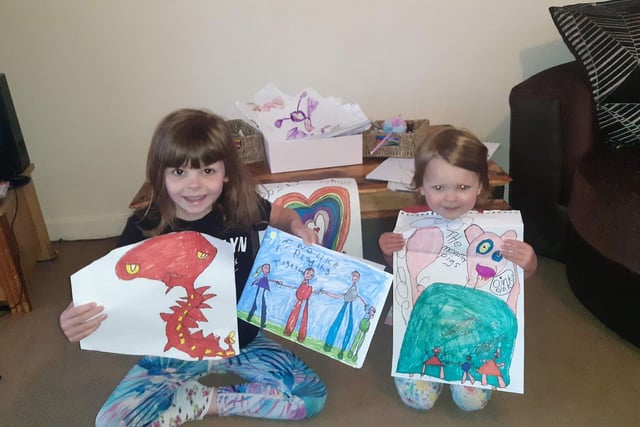 Lily and Phoebe Jackson, of Hawick, create artwork to send to care home residents during lockdown.