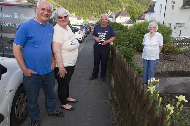 Innerleithen neighbours, Robert and Susan Hutchinson with Michael Burns and Molly Fallis.