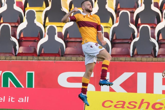 Allan Campbell celebrates after putting Motherwell 2-1 in front