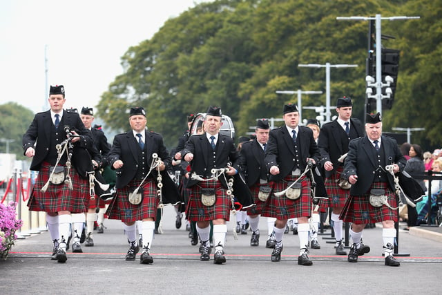 Pipers at Tweedbank for 2015's Borders Railway opening ceremony.  (Photo by Chris Jackson/Getty Images)