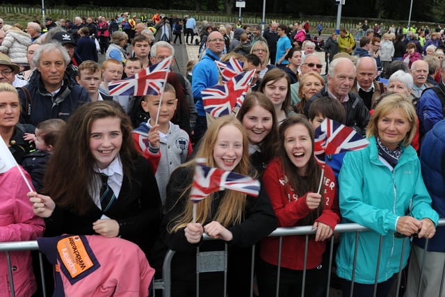 Tweedbank and Kelso pupils amongst the crowd gathered to watch the Queen officially open the Borders Railway. Photo: Kimberley Powell
