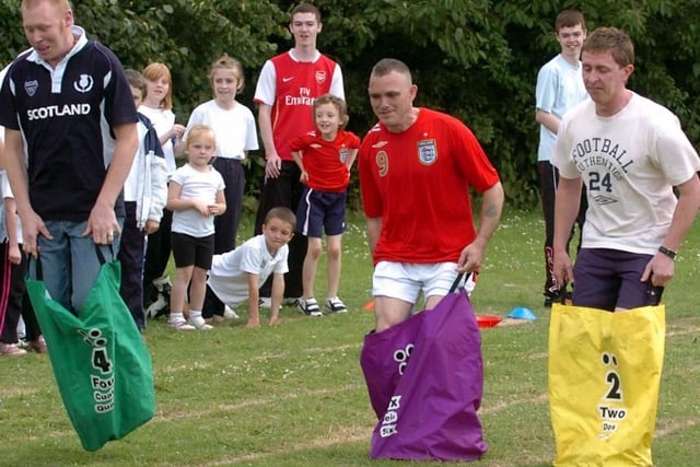 A sports day classic! Parents take each other on in a sack race at Corby Old Village Primary School in June 2008. Photo by Alison Bagley