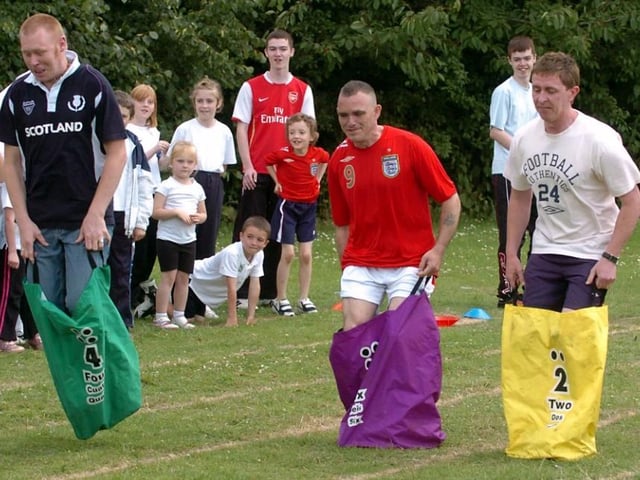 A sports day classic! Parents take each other on in a sack race at Corby Old Village Primary School in June 2008. Photo by Alison Bagley