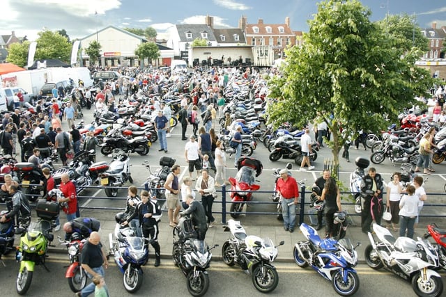 Crowds enjoying the Bike Night in Wide Bargate, pictured from the top floor of the New England Hotel.