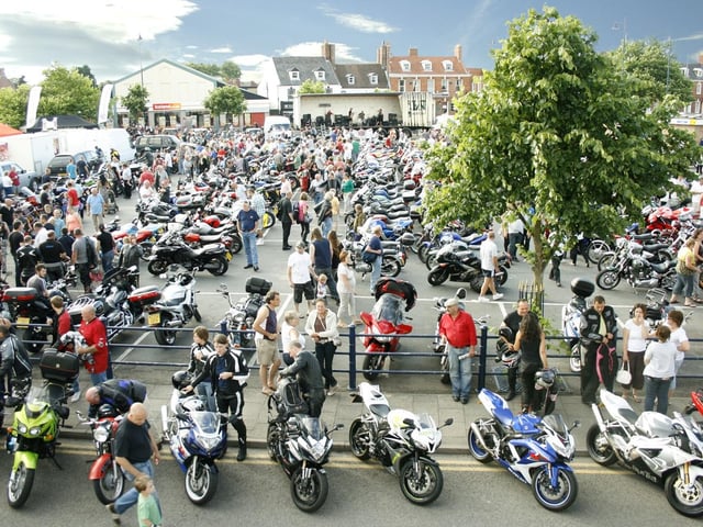 Crowds enjoying the Bike Night in Wide Bargate, pictured from the top floor of the New England Hotel.