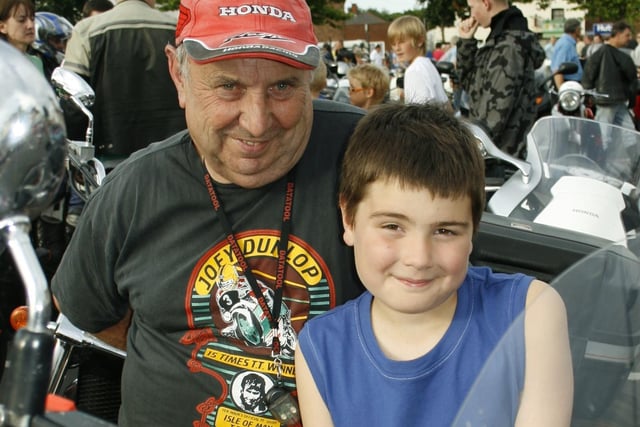 Trying out the bike for size was young Jamie Gosling, 10, from Leverton with Pete Foster, from East Keal.