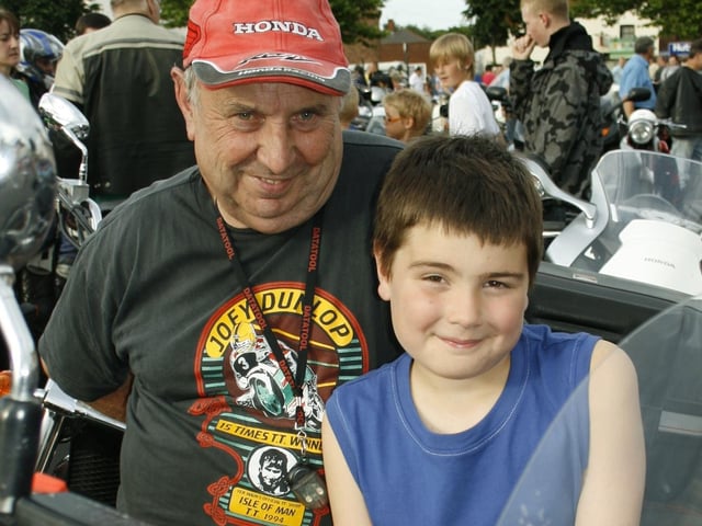 Trying out the bike for size was young Jamie Gosling, 10, from Leverton with Pete Foster, from East Keal.