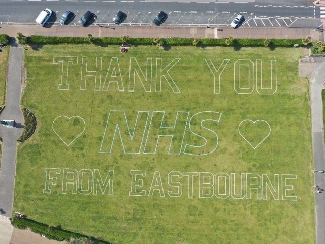 A 'Thank you NHS' message was emblazoned on the Western Lawns