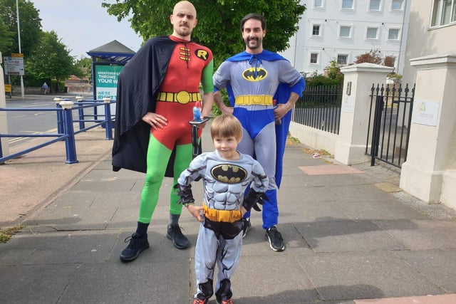 Alex Rico and John Haynes ran a half marathon dressed as Batman and Robin for the The Tuesday OHara Fund and NHS Charities