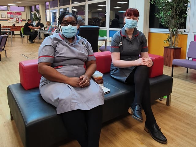 Nurses Rosemary Mawondo and Tracey Nash in Kettering General Hospital; working on the hospital discharge team. Rosemary Mawondo, left, and Tracey Nash