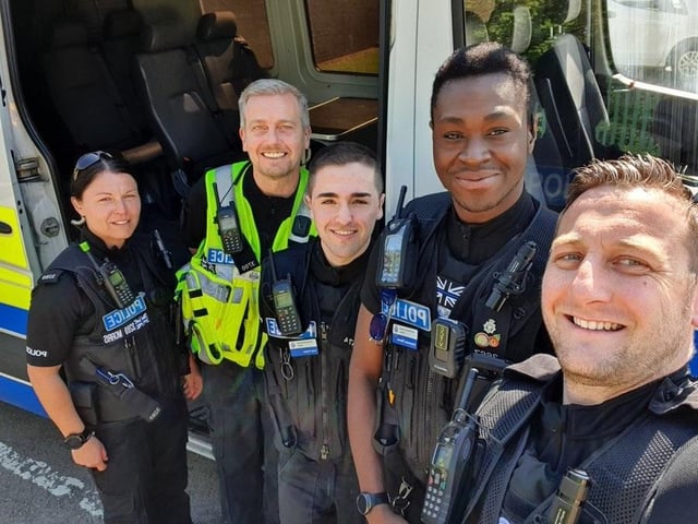 From left  SC Lynn Morris, SC Dom Clowes, SC Liam Parker, SC Emmanuel ODame and SS Ben Baines took part in Op Talla patrols in Northampton. Members of the Northamptonshire Special Constabulary volunteered a huge total of 7,800 hours to Covid-19 patrols since the pandemics lockdown was imposed.