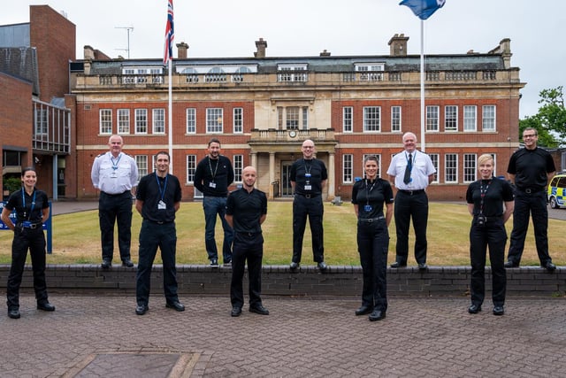 The Northamptonshire Police Op Talla command team, which has helped implement all the government guidelines to help protect the public and Force, keeping us safe during the Covid-19 pandemic. From back left  Assistant Chief Constable Simon Blatchly, Inspector Mark Holland, Sergeant Alasdair Fraser, Chief Inspector Vaughan Clarke and Superintendent Elliot Foskett. Front: Inspector Sara-Louise Parrott, Name Name, Name Name, Sergeant Eleanor Baird and Superintendent Sarah Johnson.