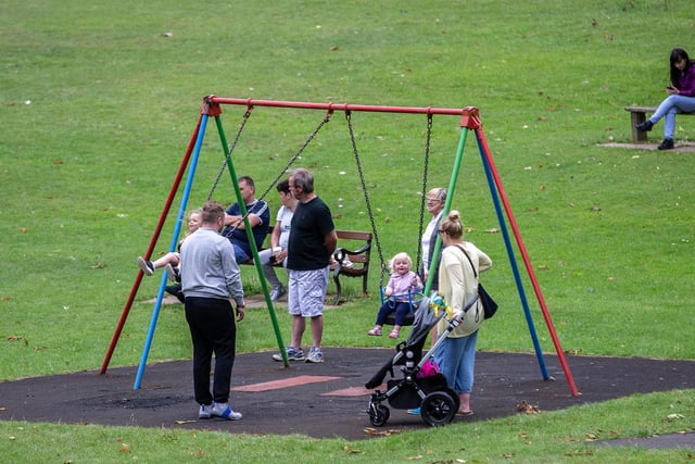 Families were keen to get back to using the play equipment. Photo: Kirsty Edmonds.