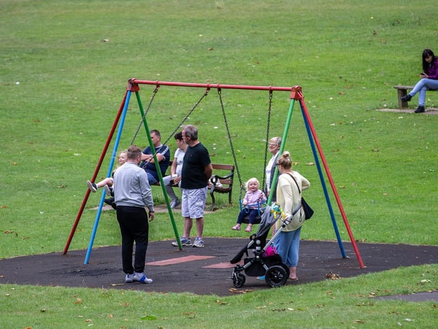 Families were keen to get back to using the play equipment. Photo: Kirsty Edmonds.