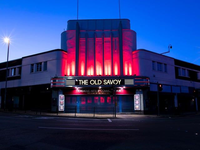 The Old Savoy, the new home of The Deco theatre, got involved in the Light It Up Red campaign. Photo: Leila Coker