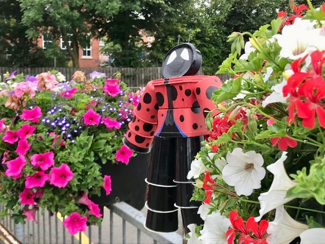 One of the flower pot people on display in Rushden